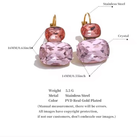 Pink Anthro Gold and Crystal Earrings - Picture 8 of 8